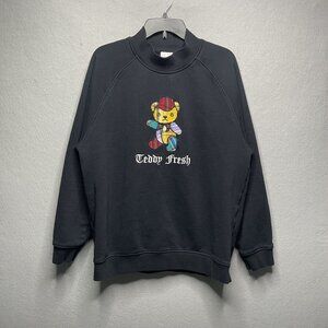 Teddy Fresh Black Crewneck Sweatshirt With Embroidered Patchwork Bear Design XL